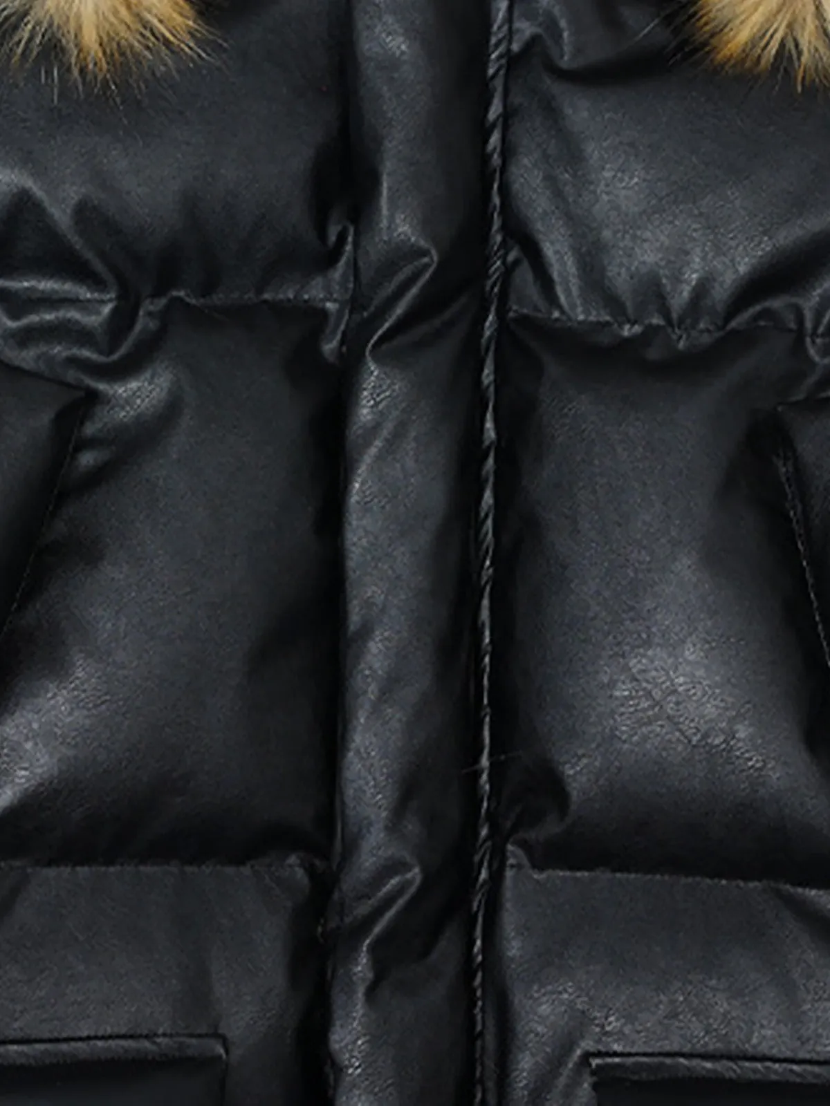 PU Leather Windproof Fur Hooded Jacket sold by Thesupermade product image thumbnail 5