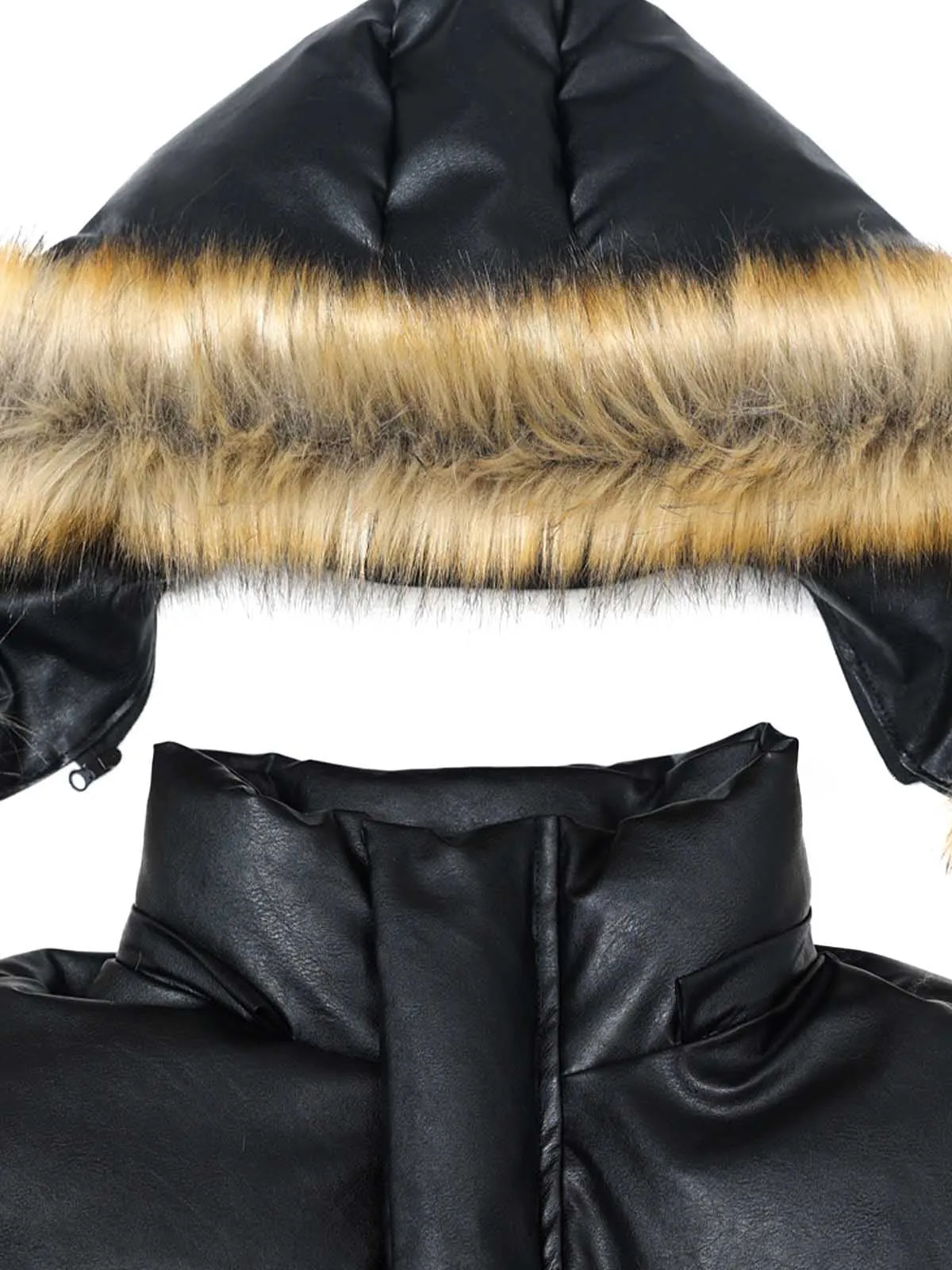 PU Leather Windproof Fur Hooded Jacket sold by Thesupermade product image thumbnail 3
