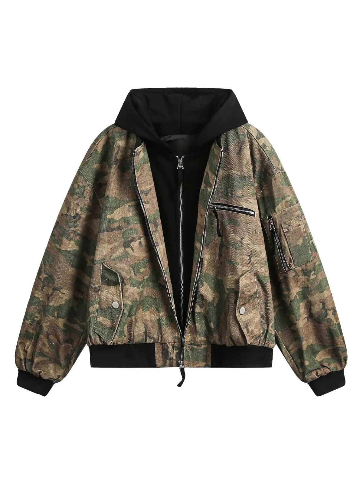 Camouflage Faux Two-Piece Hooded Jacket sold by Thesupermade