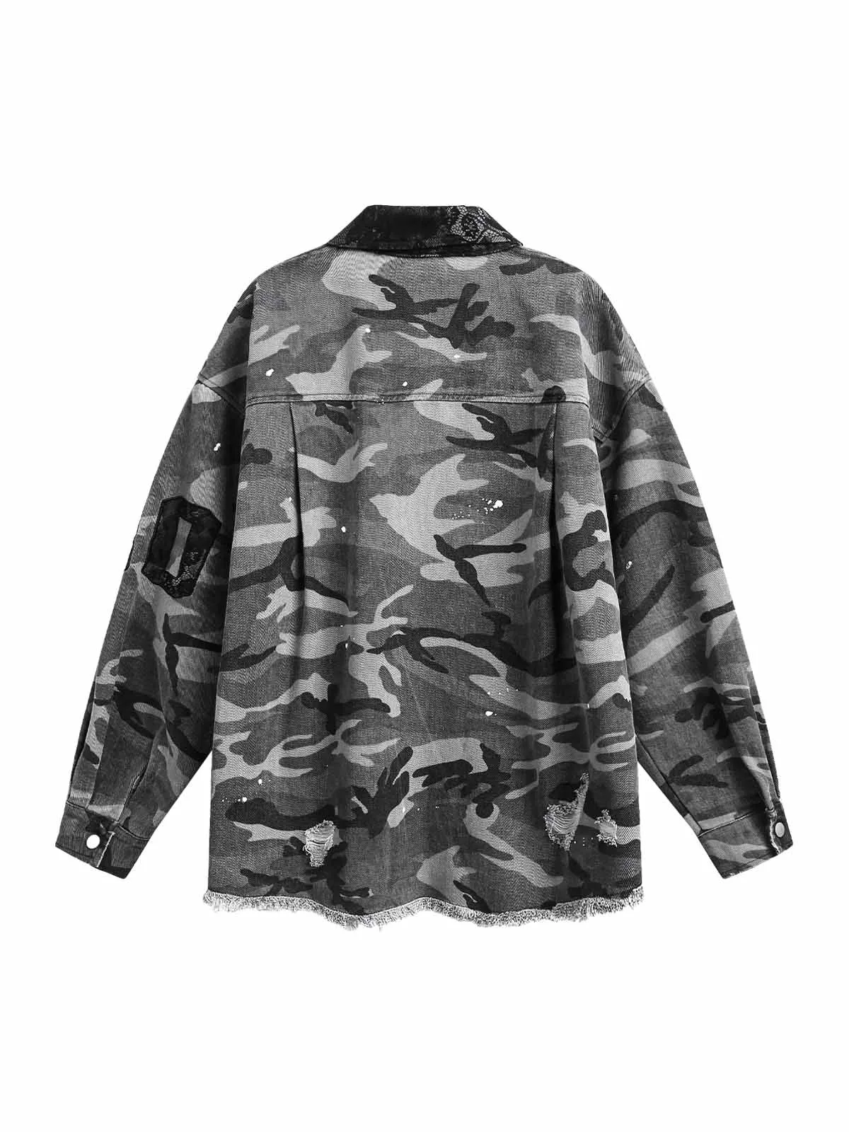 Camouflage Ripped Lace Denim Shirt sold by Thesupermade product image thumbnail 2