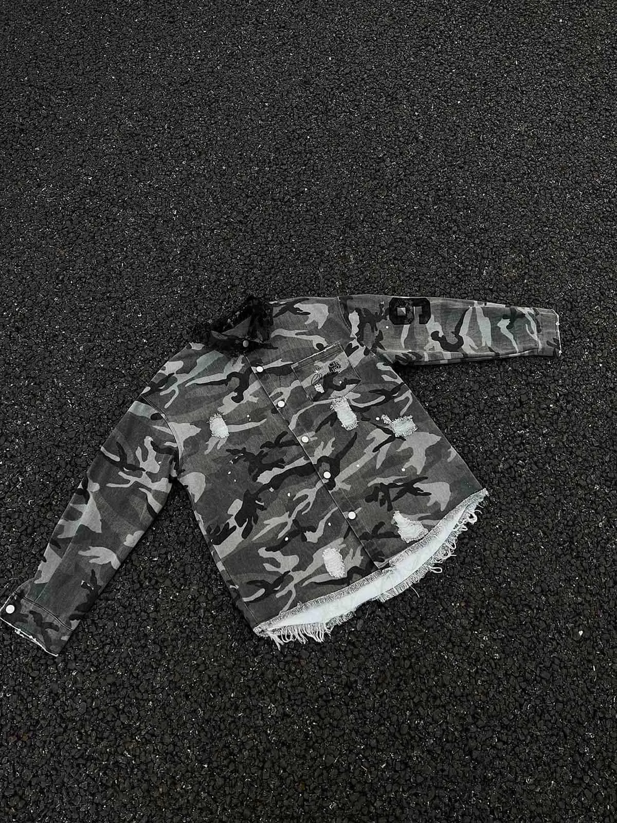 Camouflage Ripped Lace Denim Shirt sold by Thesupermade product image thumbnail 3