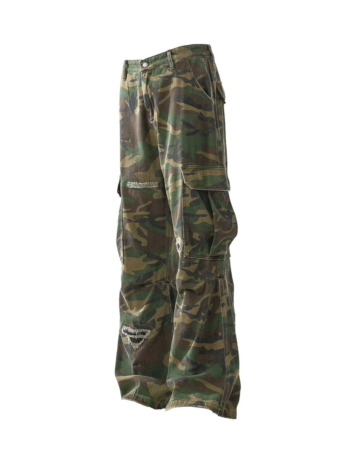 Woven Ripped Camouflage Flared Cargo Pants - 2410 sold by Thesupermade product image thumbnail 2