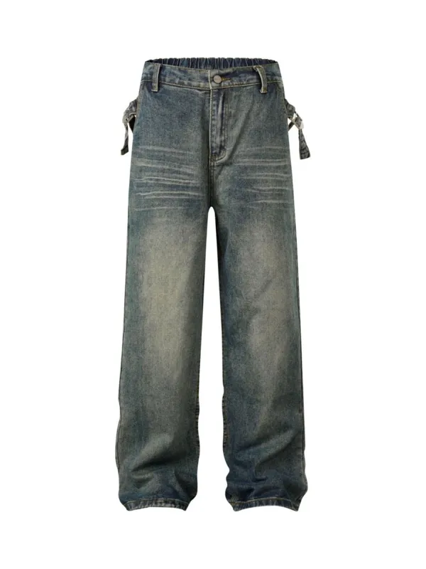 Thesupermade Washed Distressed Waistband Straight Jeans sold by Thesupermade