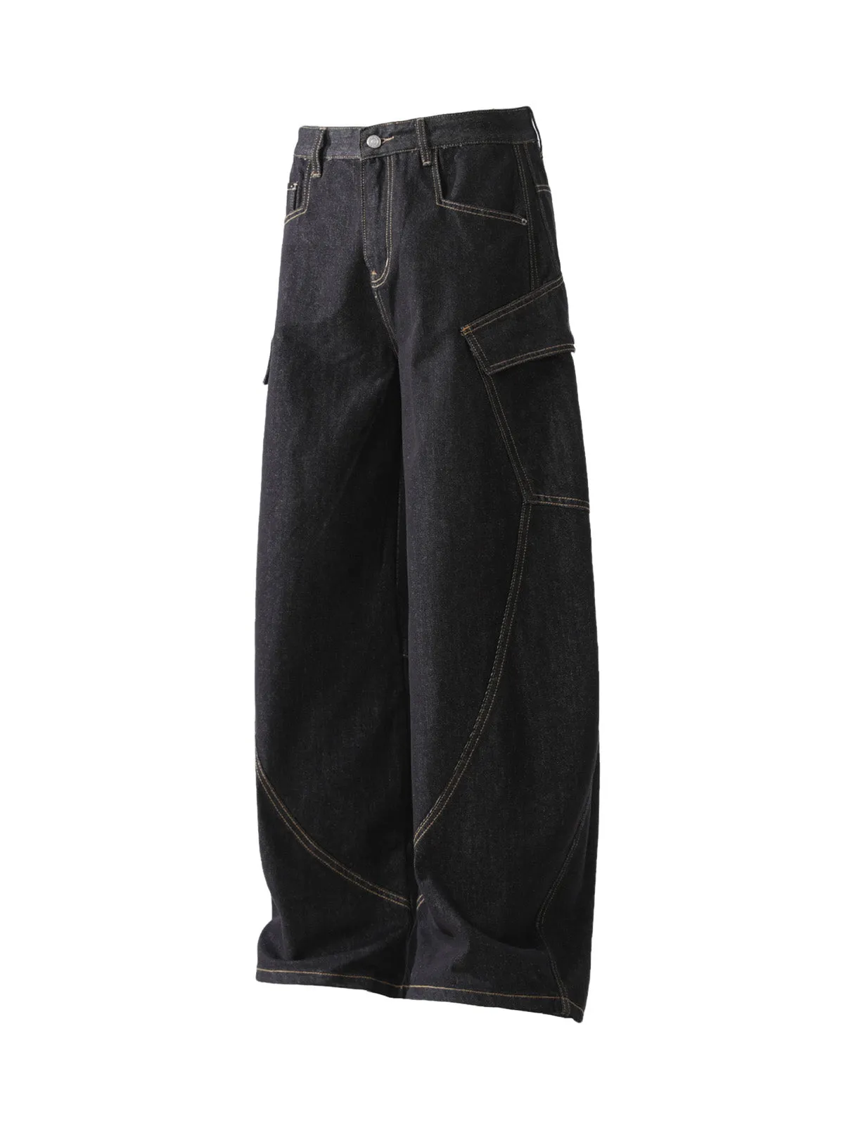 Multi-Pocket Deconstructed Washed Barrel Cargo Jeans sold by Thesupermade product image thumbnail 2