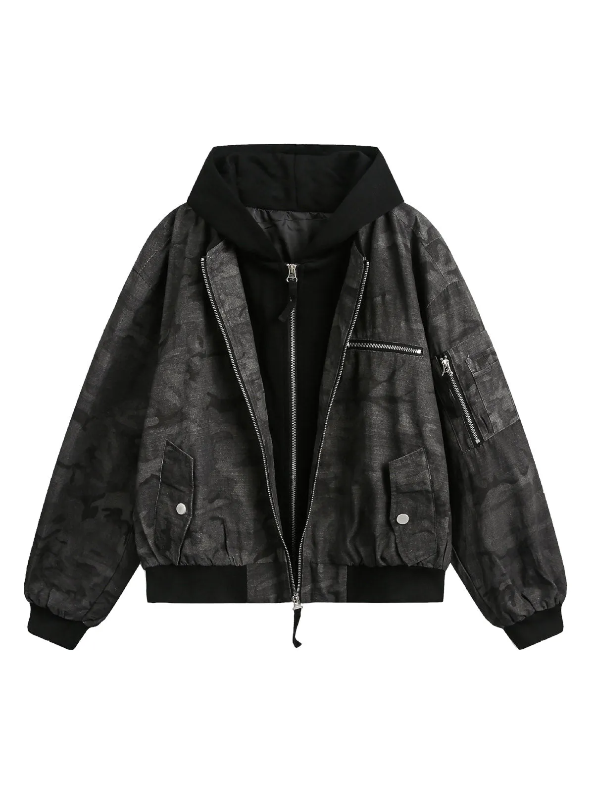 Retro Camouflage Faux Two-piece Hooded Jacket sold by Thesupermade product image thumbnail 2