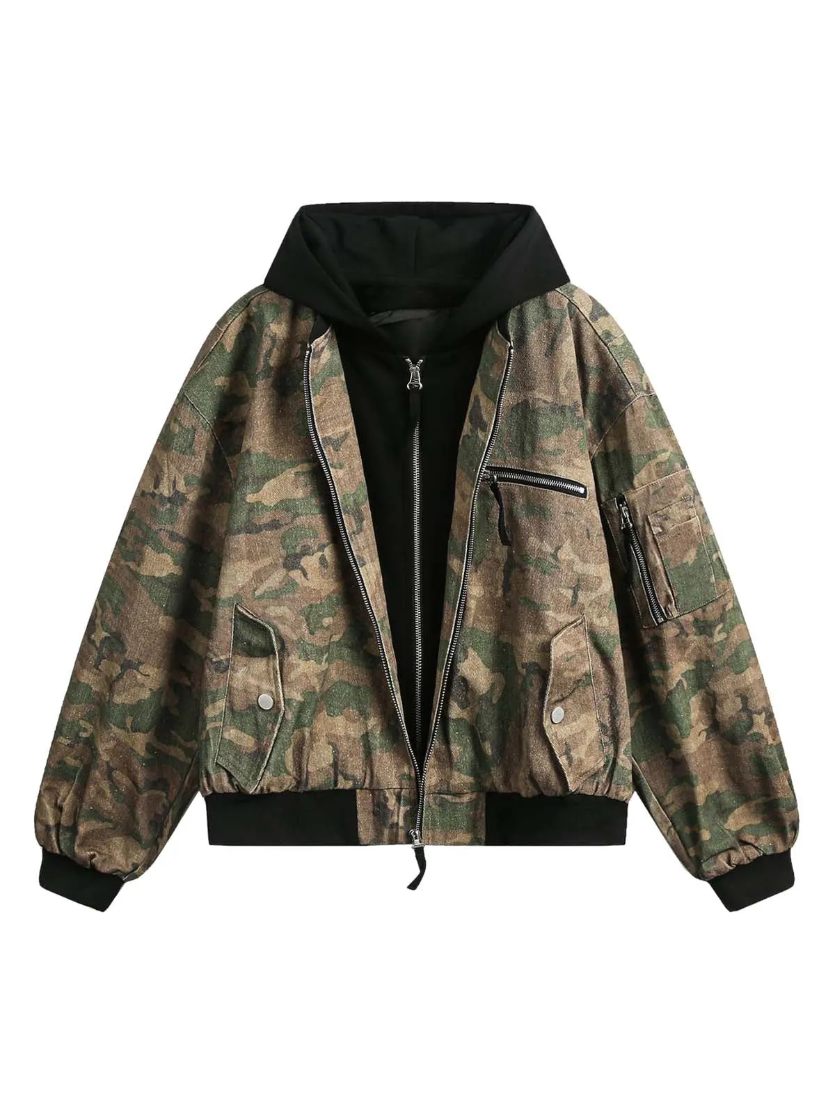 Retro Camouflage Faux Two-piece Hooded Jacket sold by Thesupermade