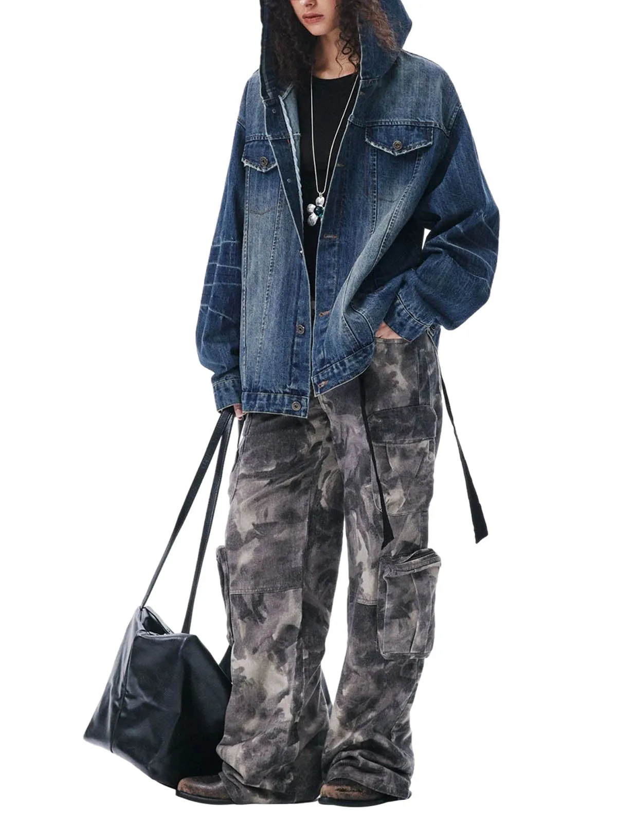 Retro Washed Workwear Denim Hooded Jacket sold by Thesupermade product image thumbnail 3