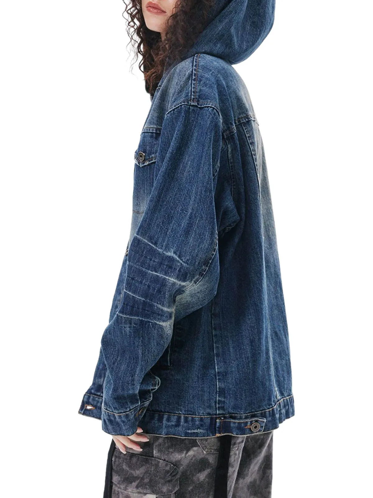 Retro Washed Workwear Denim Hooded Jacket sold by Thesupermade product image thumbnail 4