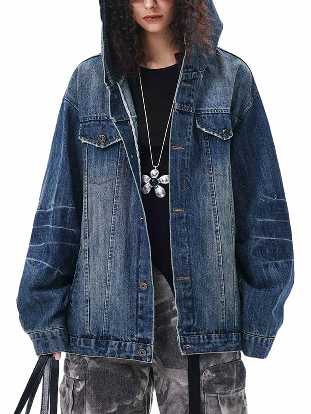 Retro Washed Workwear Denim Hooded Jacket sold by Thesupermade product image thumbnail 2