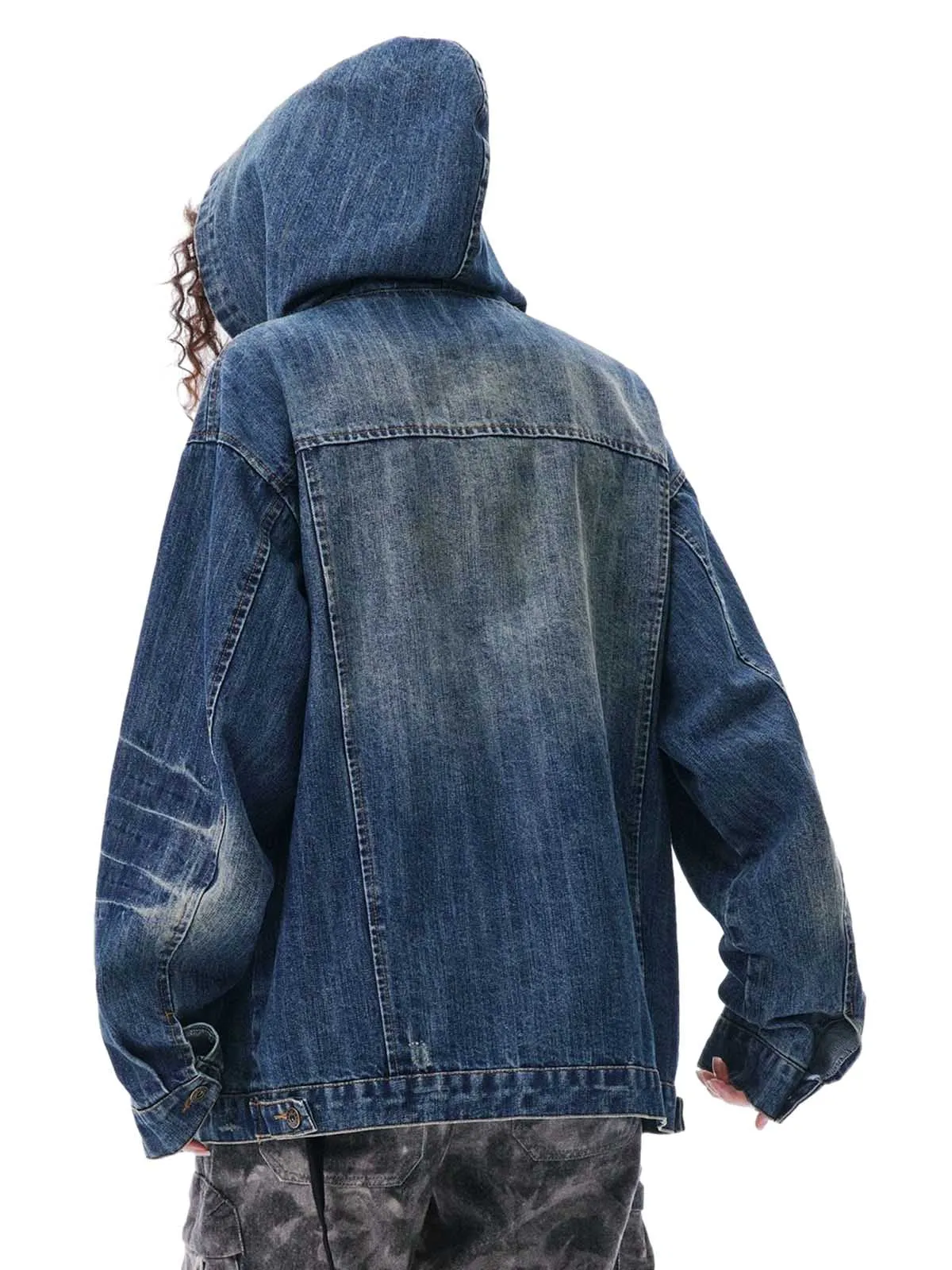 Retro Washed Workwear Denim Hooded Jacket sold by Thesupermade product image thumbnail 5