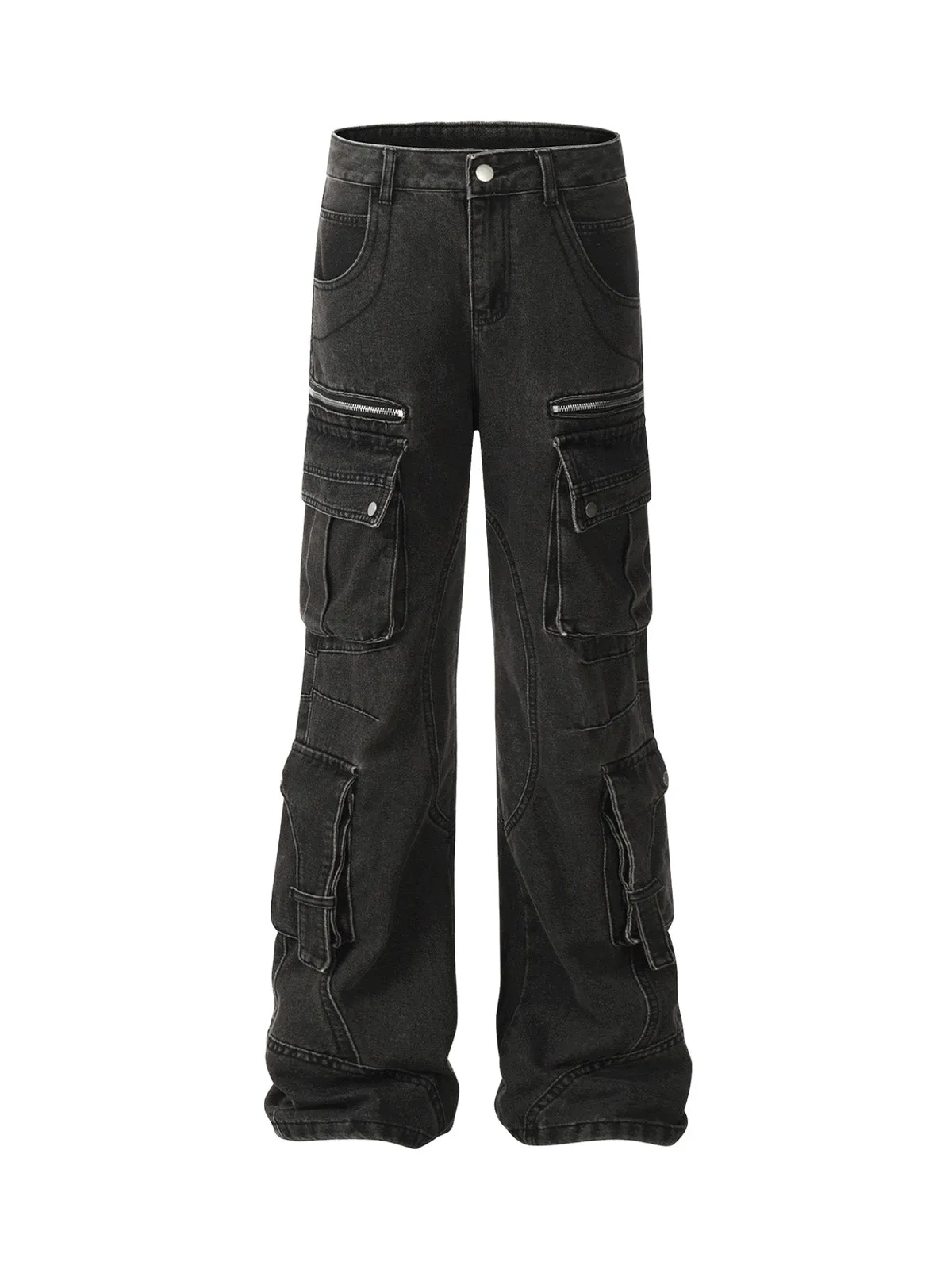 Washed Multi-Pocket Bootcut Jeans sold by Thesupermade