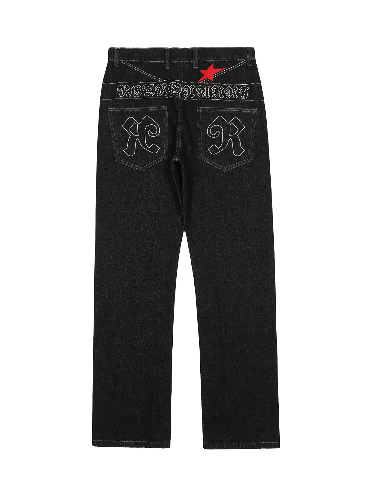 Dark Gothic Embroidered Star Straight Jeans sold by Thesupermade product image thumbnail 2