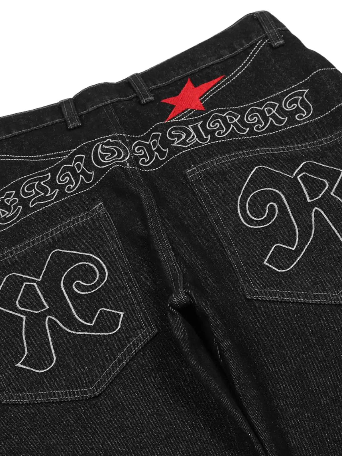 Dark Gothic Embroidered Star Straight Jeans sold by Thesupermade product image thumbnail 4