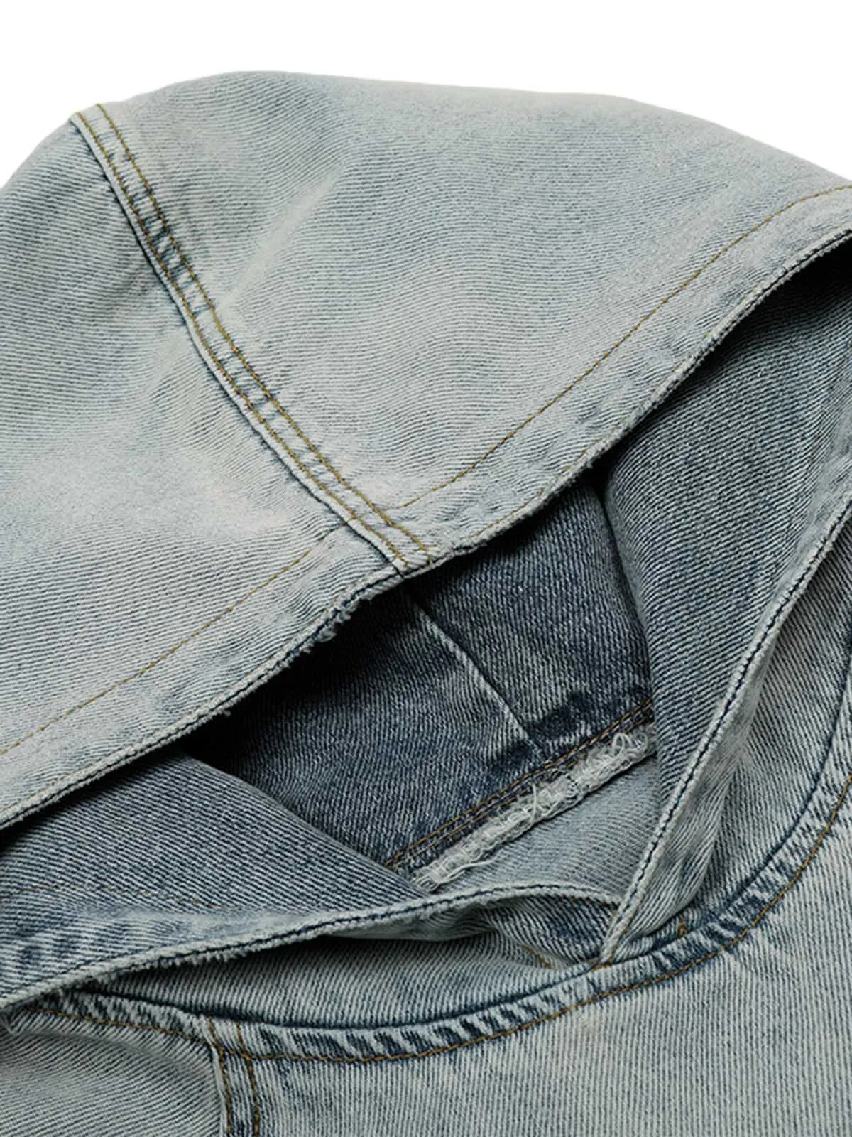 Embroidered Washed Distressed Denim Hoodie sold by Thesupermade product image thumbnail 3