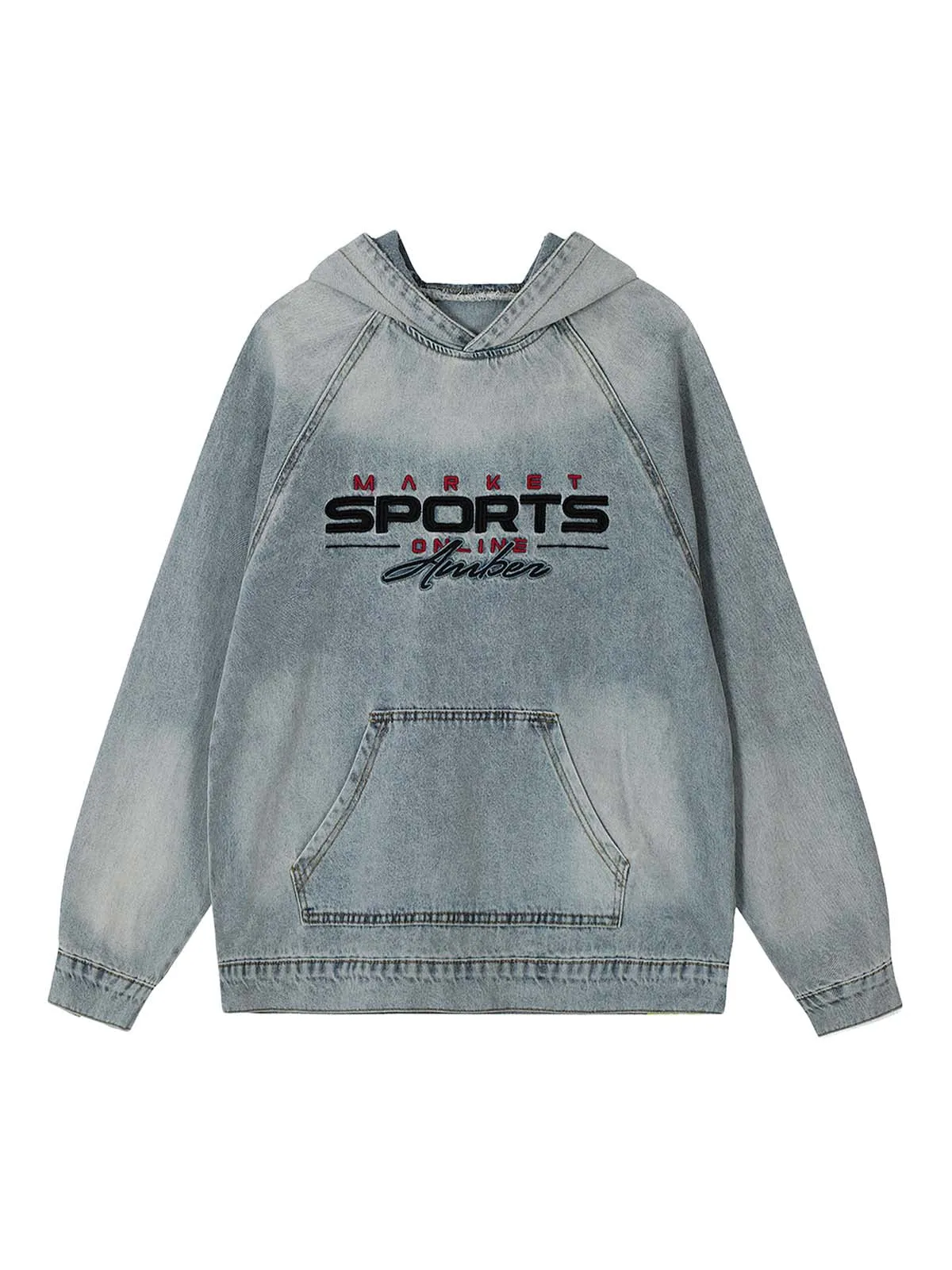 Embroidered Washed Distressed Denim Hoodie sold by Thesupermade