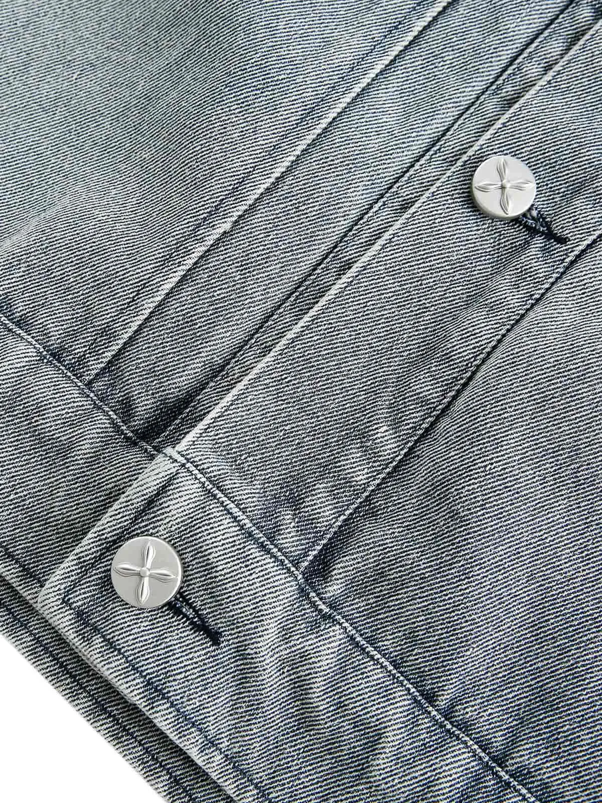 Thesupermade Washed Distressed Lace Patchwork Denim Jacket sold by Thesupermade product image thumbnail 3