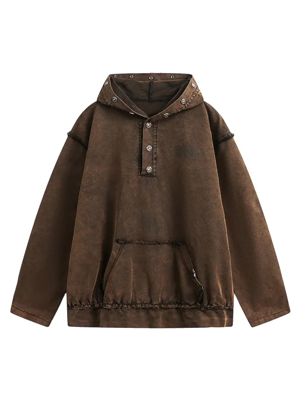 Distressed Washed Rivet Hooded Denim Sweatshirt sold by Thesupermade