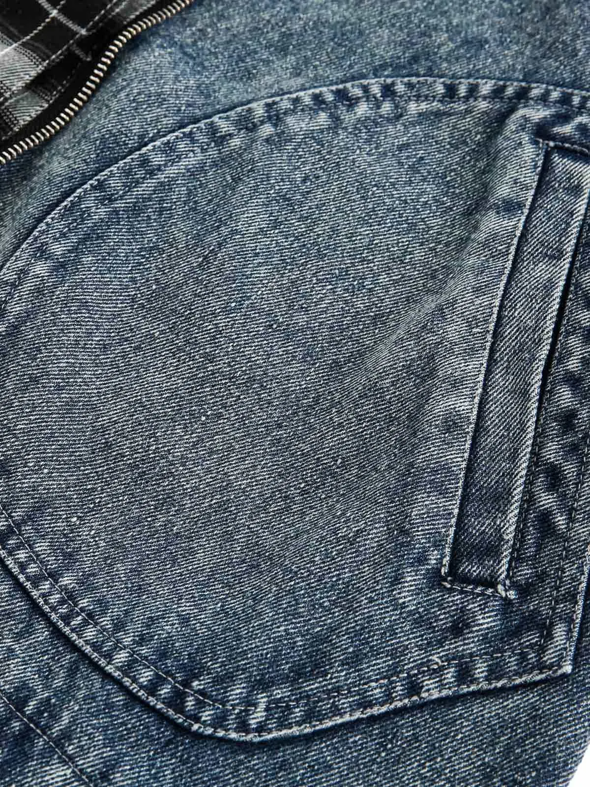 Washed Distressed Patchwork Faux Two-Piece Denim Jacket sold by Thesupermade product image thumbnail 5