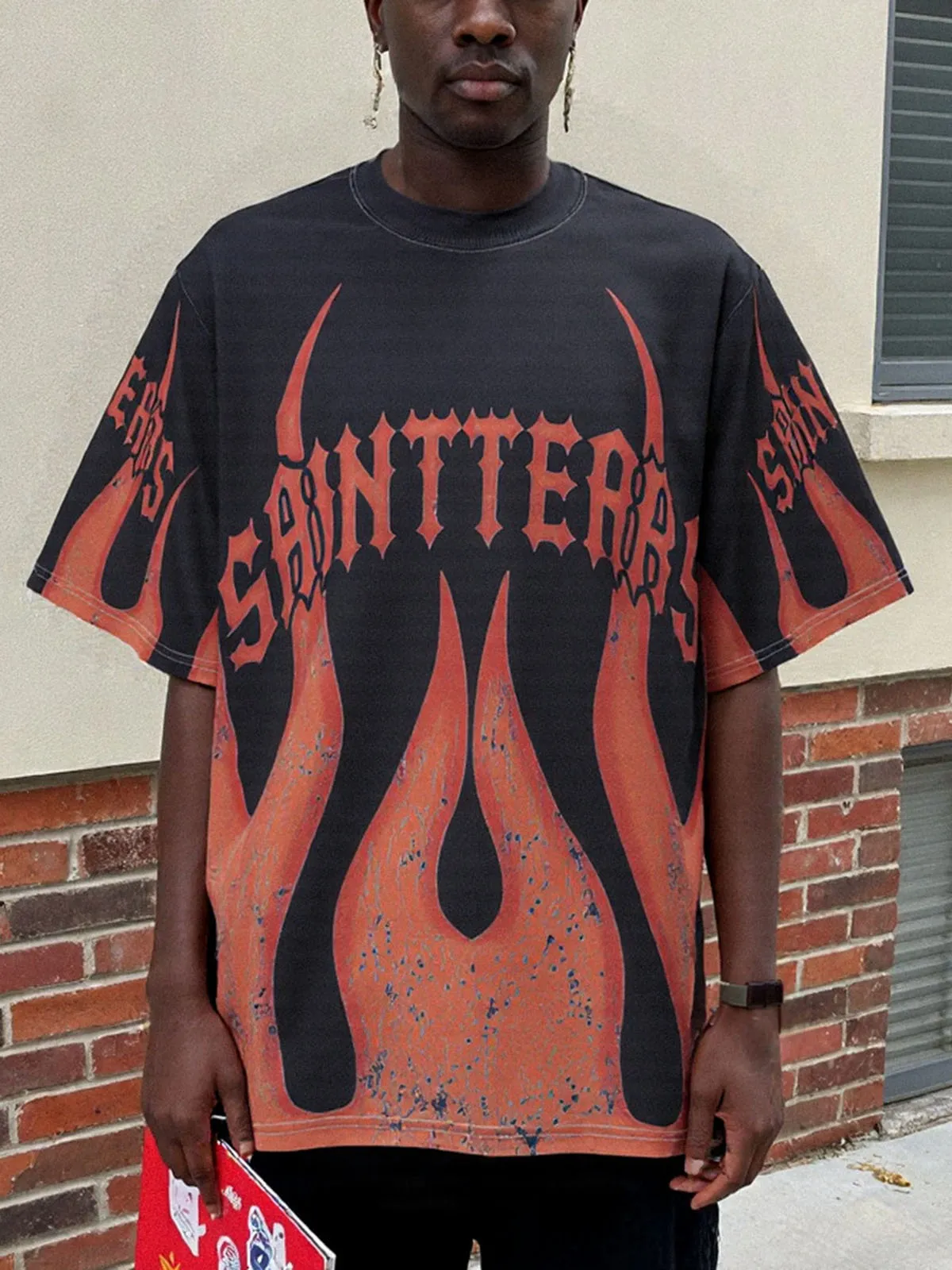 Flame Graphic Crew Neck T-Shirt sold by Thesupermade product image thumbnail 4