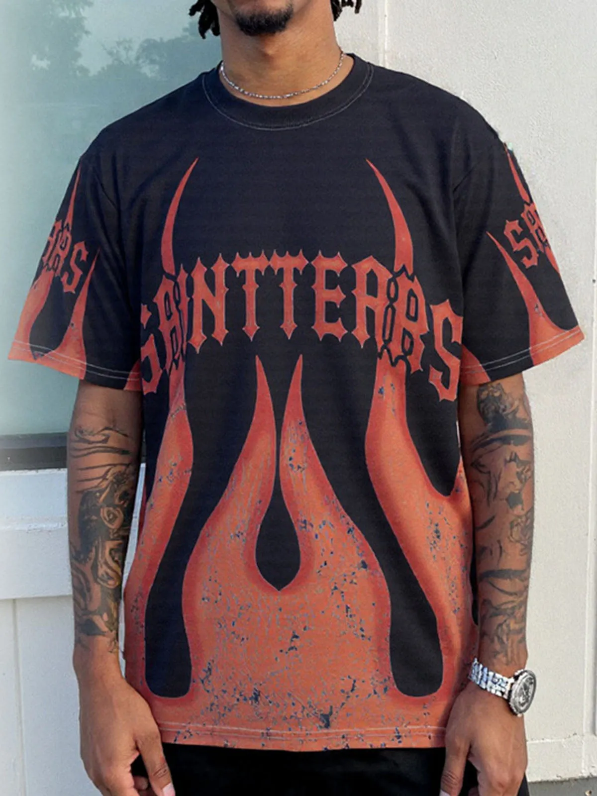 Flame Graphic Crew Neck T-Shirt sold by Thesupermade product image thumbnail 5
