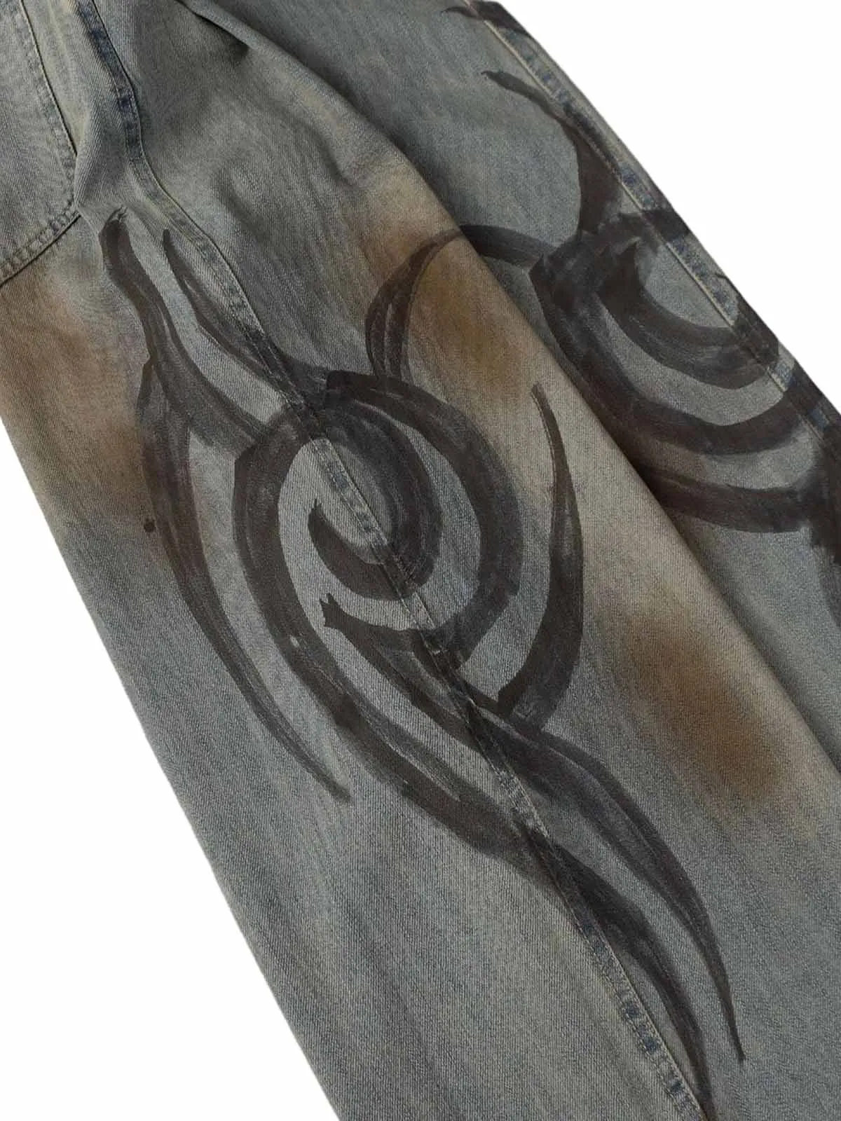 Washed Artistic Tattoo Print Baggy Jeans sold by Thesupermade product image thumbnail 5