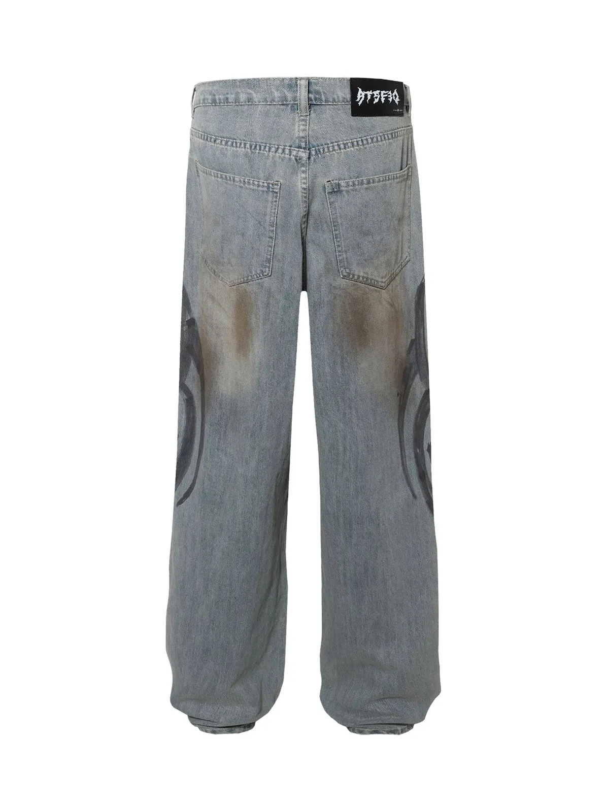 Washed Artistic Tattoo Print Baggy Jeans sold by Thesupermade product image thumbnail 2