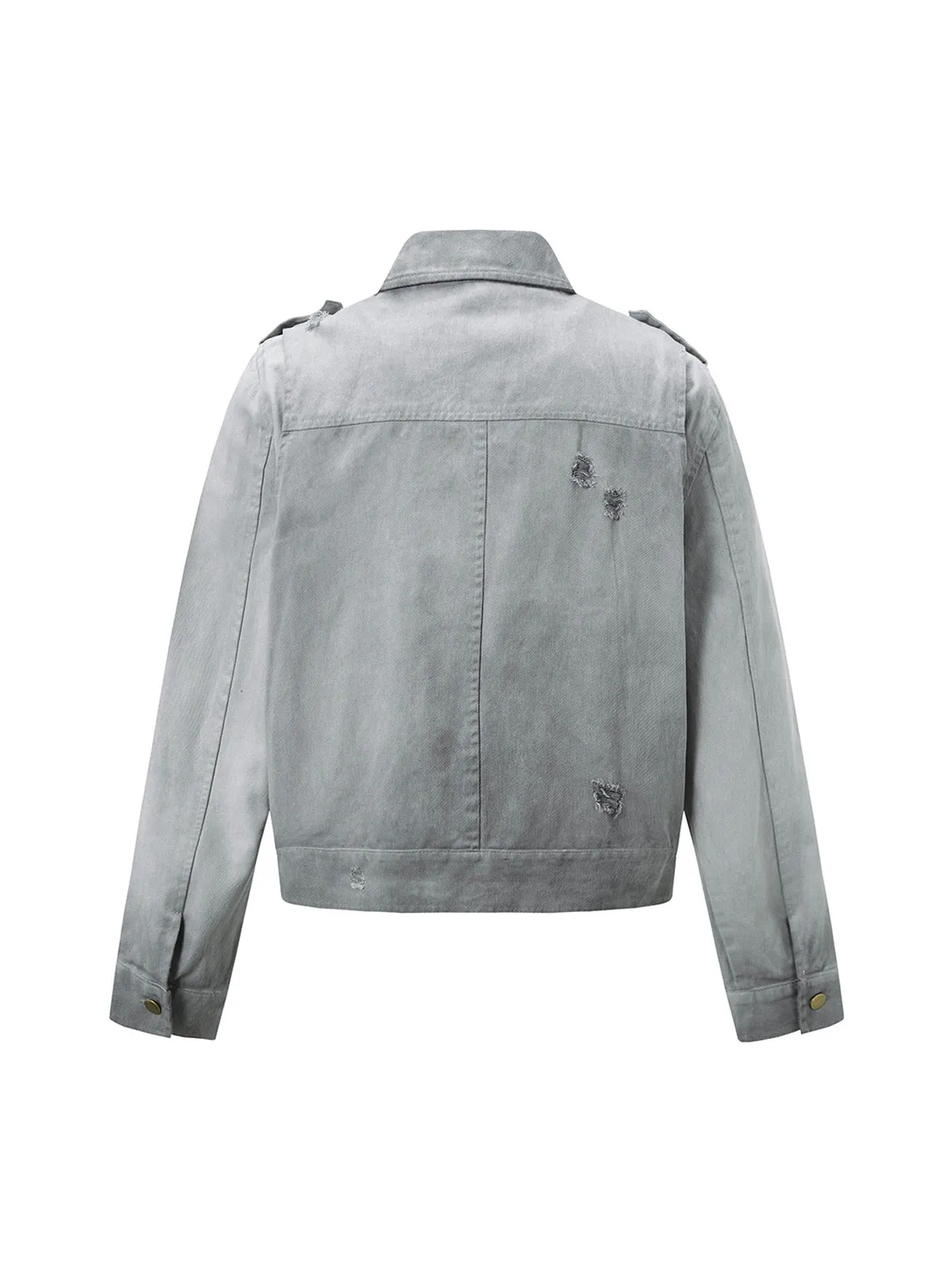 Distressed Irregular Zip Up Denim Jacket sold by Thesupermade product image thumbnail 4