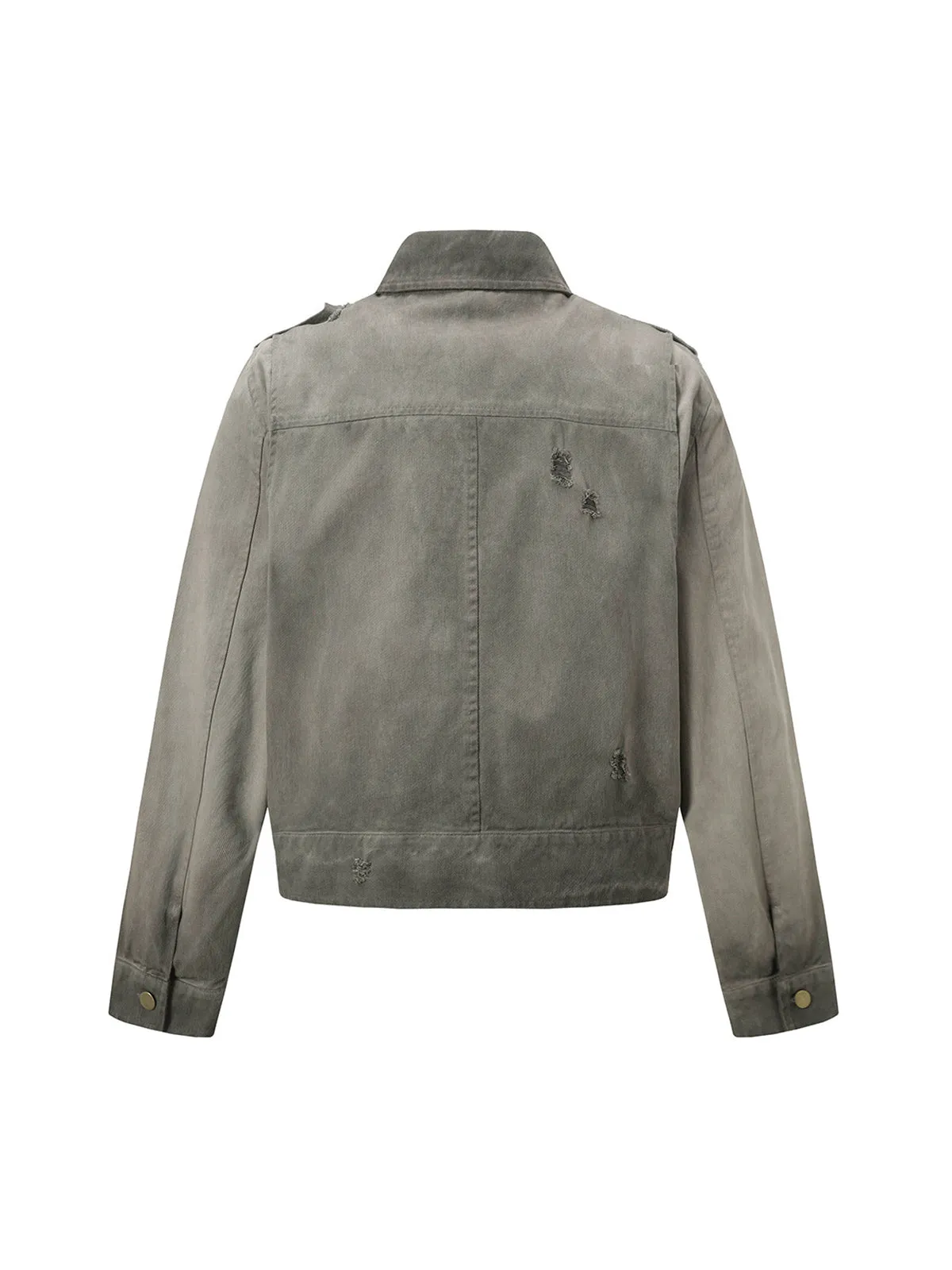 Distressed Irregular Zip Up Denim Jacket sold by Thesupermade product image thumbnail 3