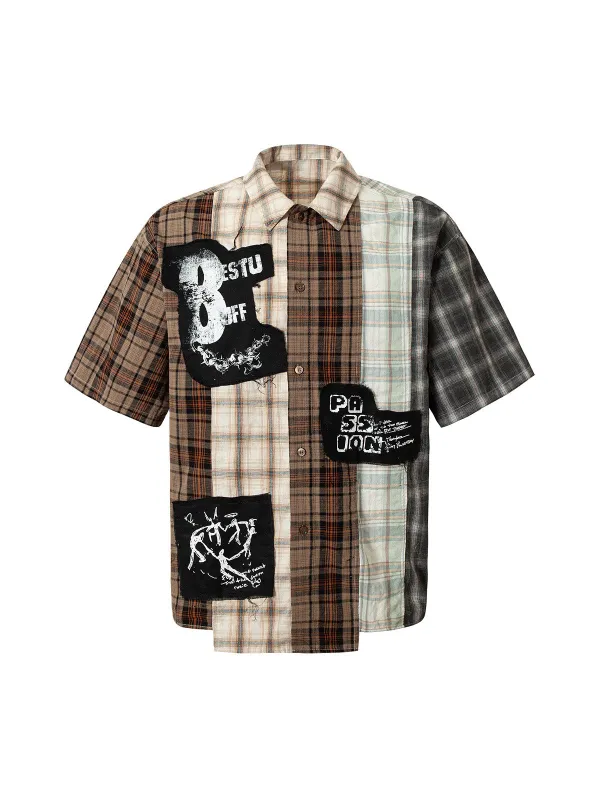 Patchwork Plaid Short-Sleeve Shirt - 2406 sold by Thesupermade