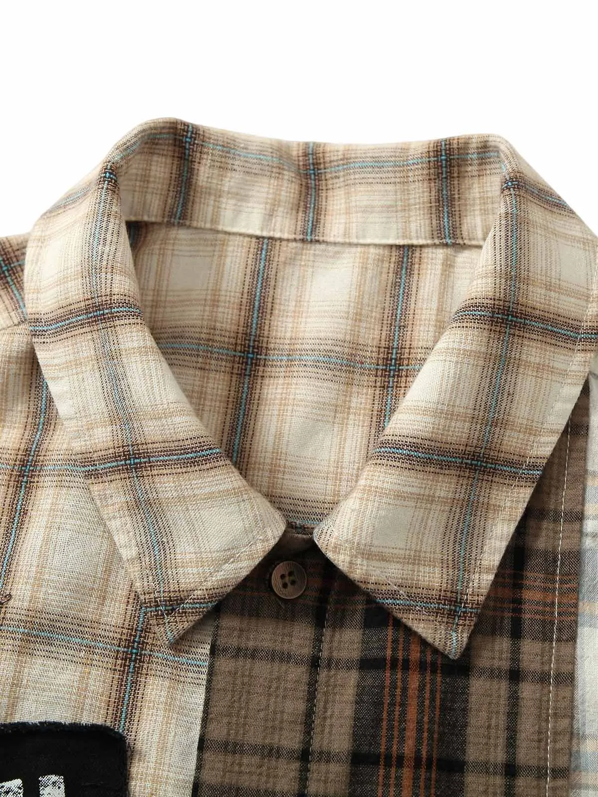 Patchwork Plaid Short-Sleeve Shirt - 2406 sold by Thesupermade product image thumbnail 5