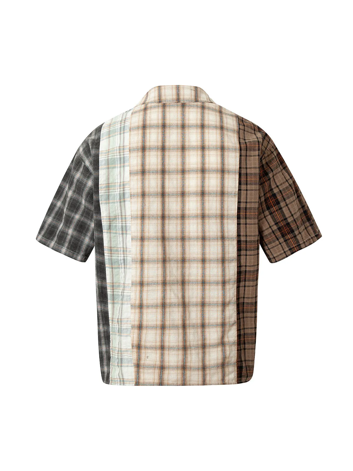 Patchwork Plaid Short-Sleeve Shirt - 2406 sold by Thesupermade product image thumbnail 3
