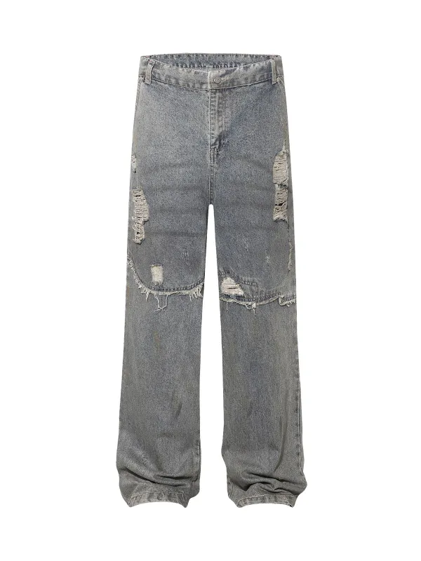 Ripped Spliced Straight Jeans sold by Thesupermade