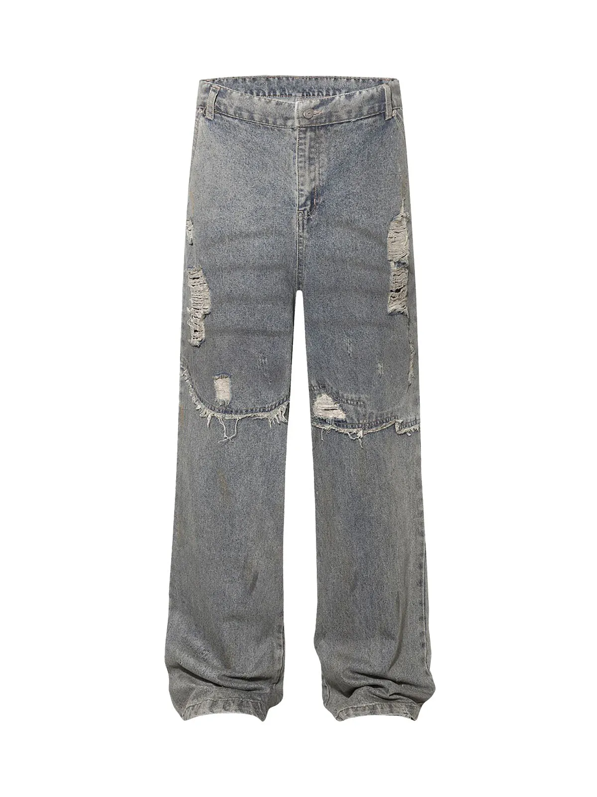 Ripped Spliced Straight Jeans sold by Thesupermade