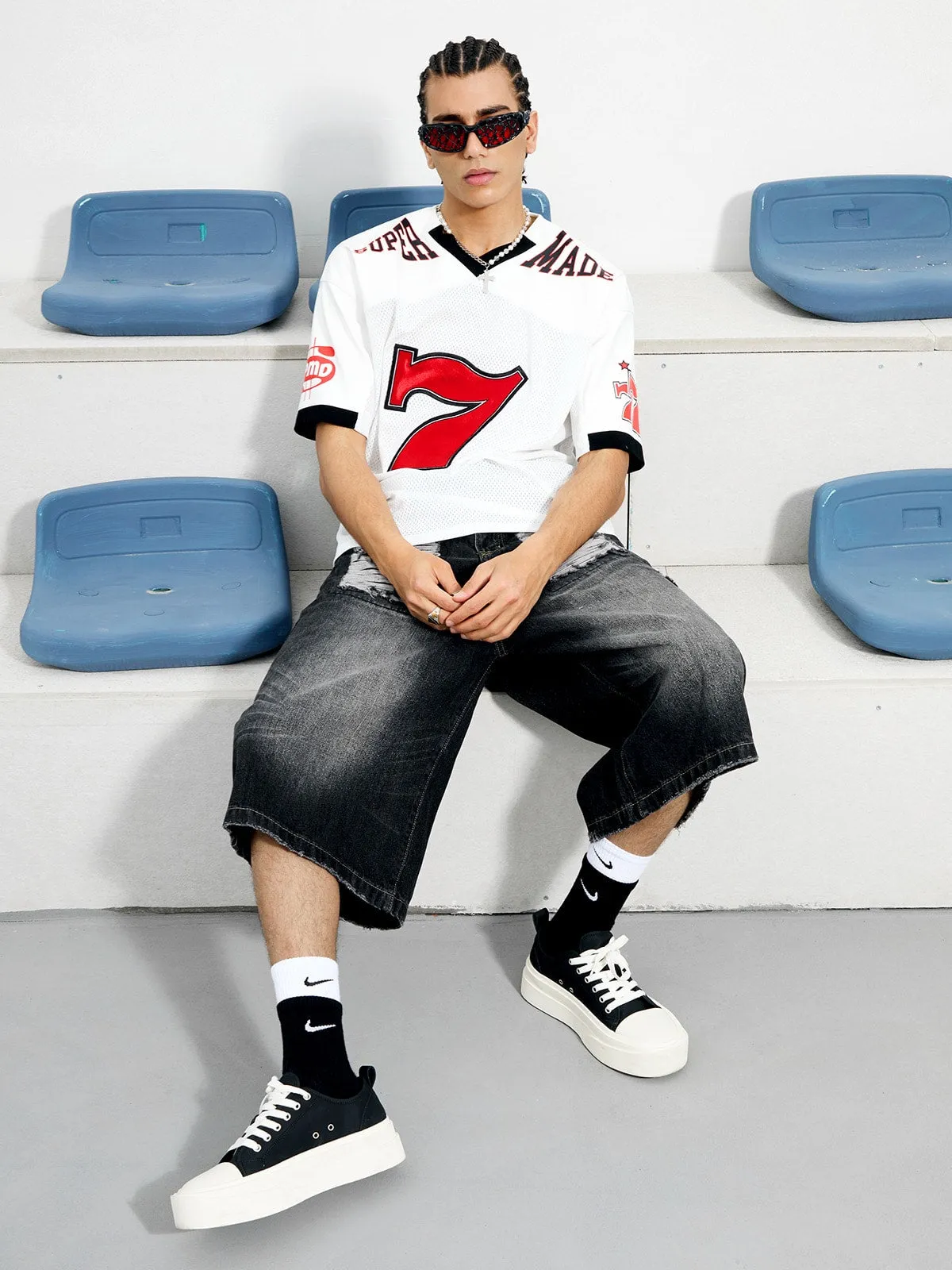 Ripped Washed Denim Cropped Jorts sold by Thesupermade product image thumbnail 5