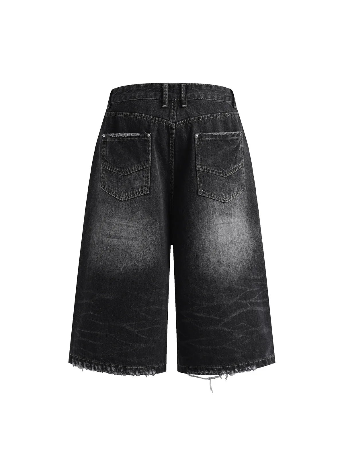 Ripped Washed Denim Cropped Jorts sold by Thesupermade product image thumbnail 2