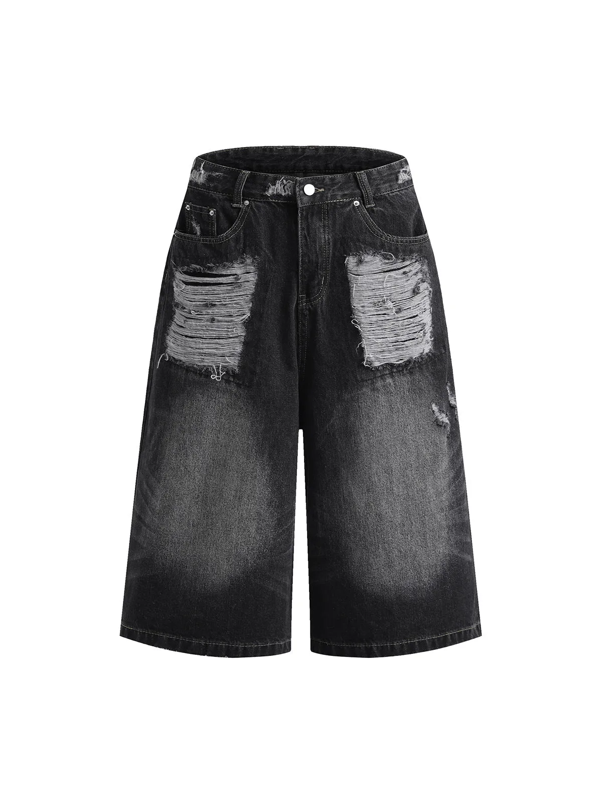 Ripped Washed Denim Cropped Jorts sold by Thesupermade