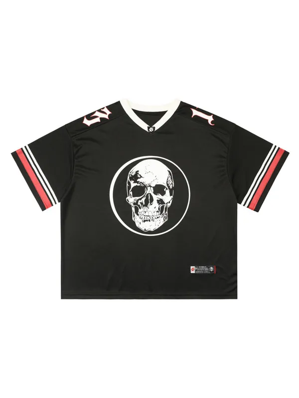 Skull Print V-Neck T-shirt sold by Thesupermade