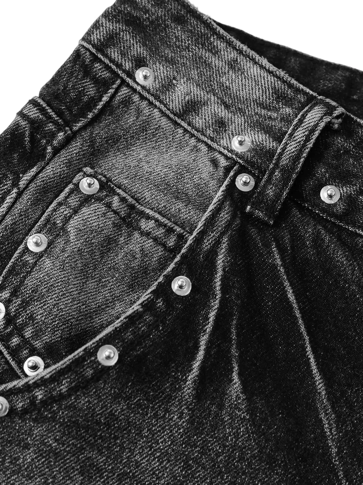 Washed Distressed Rivet Denim Cropped Jorts sold by Thesupermade product image thumbnail 5