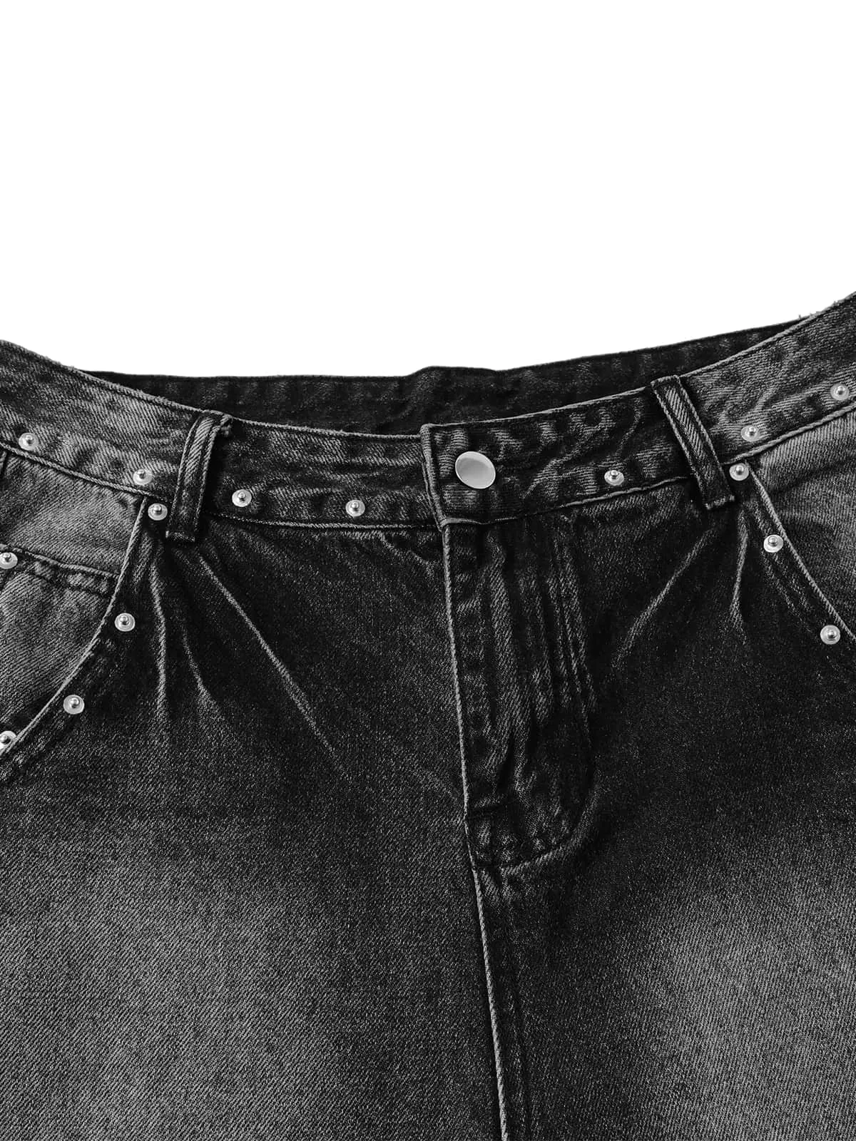 Washed Distressed Rivet Denim Cropped Jorts sold by Thesupermade product image thumbnail 3