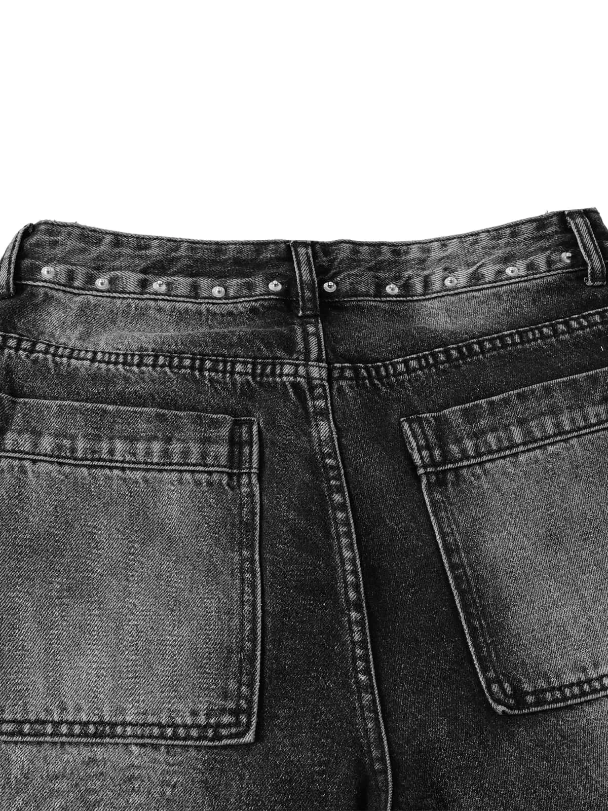 Washed Distressed Rivet Denim Cropped Jorts sold by Thesupermade product image thumbnail 4
