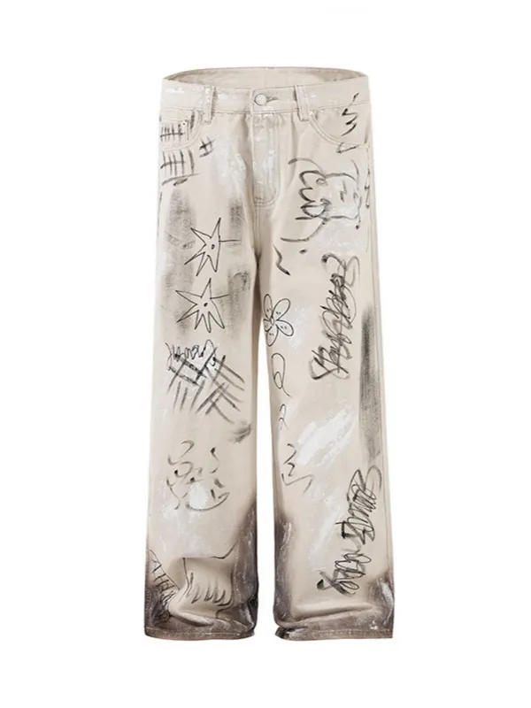 Distressed Washed Graffiti Baggy Jeans sold by Thesupermade