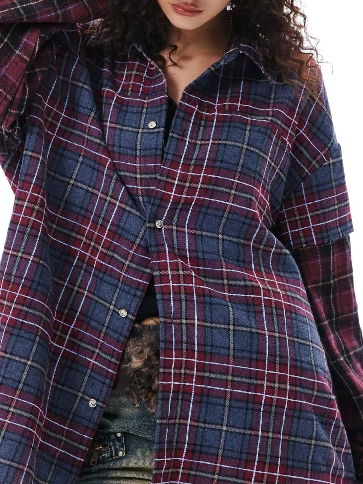 Retro Faux Two-Piece Plaid Shirt sold by Thesupermade product image thumbnail 4
