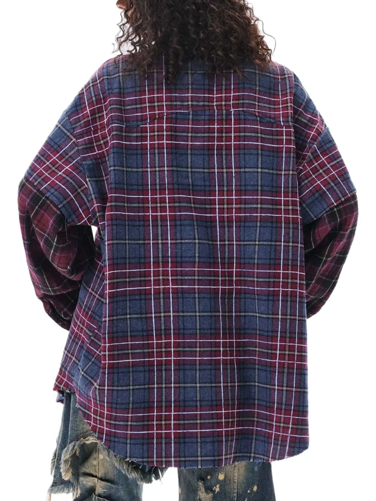 Retro Faux Two-Piece Plaid Shirt sold by Thesupermade product image thumbnail 5