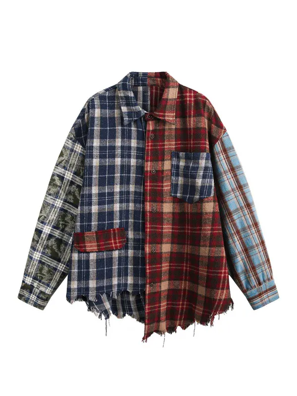 NOMA t.d. Open Collar Flannel Shirt / Patchwork Beige | Parallel