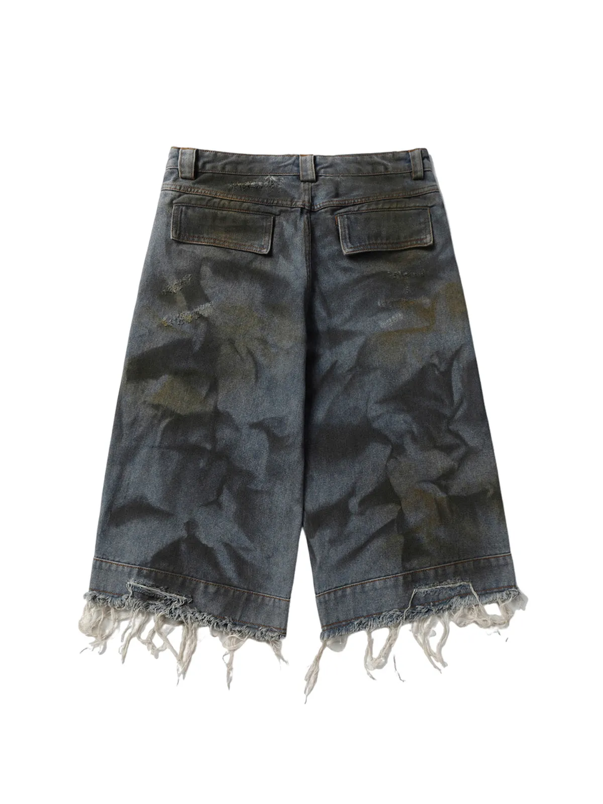 Washed Dirty Ripped Denim Cropped Jorts - 2351 sold by Thesupermade product image thumbnail 4
