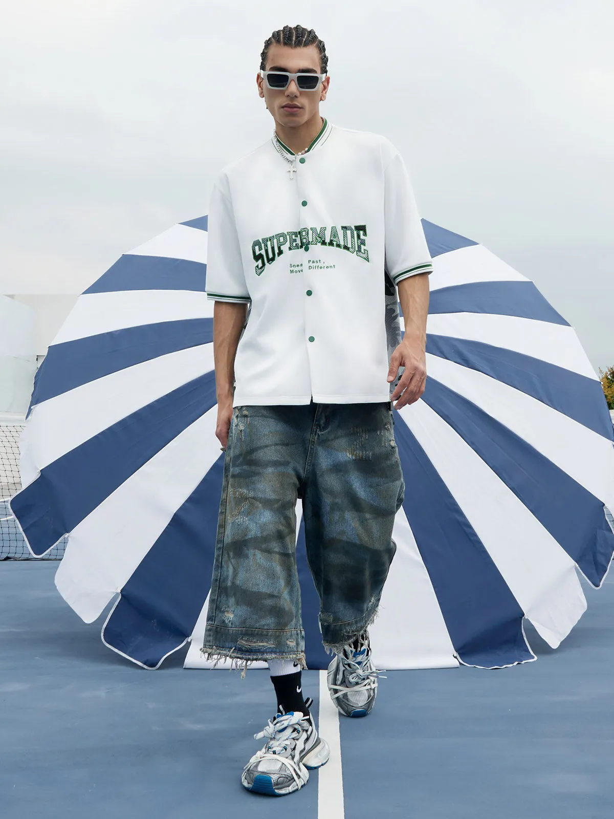 Washed Dirty Ripped Denim Cropped Jorts - 2351 sold by Thesupermade product image thumbnail 3