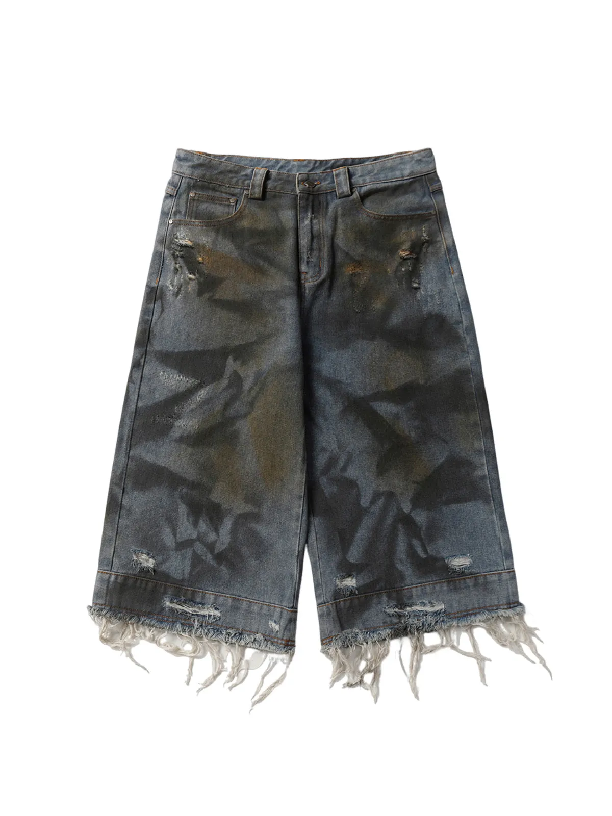 Washed Dirty Ripped Denim Cropped Jorts - 2351 sold by Thesupermade product image thumbnail 2
