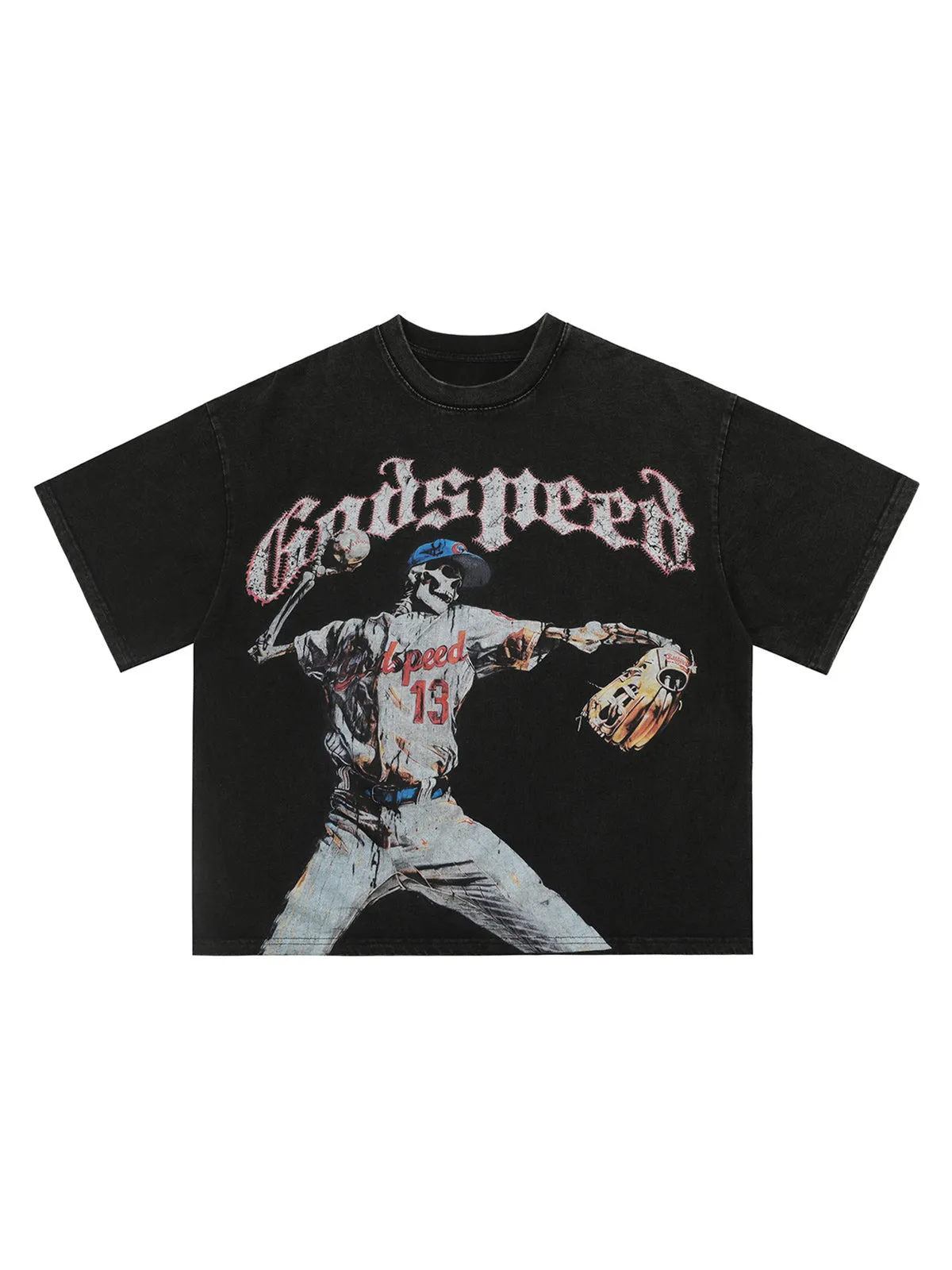 Washed Retro Skull Print Oversized T-Shirt sold by Thesupermade product image thumbnail 3