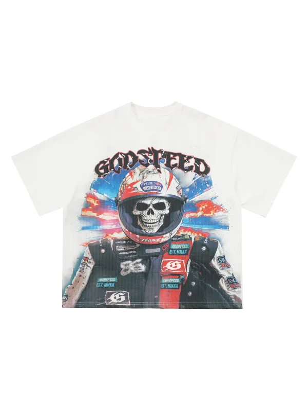 Washed Retro Skull Print Oversized T-Shirt sold by Thesupermade
