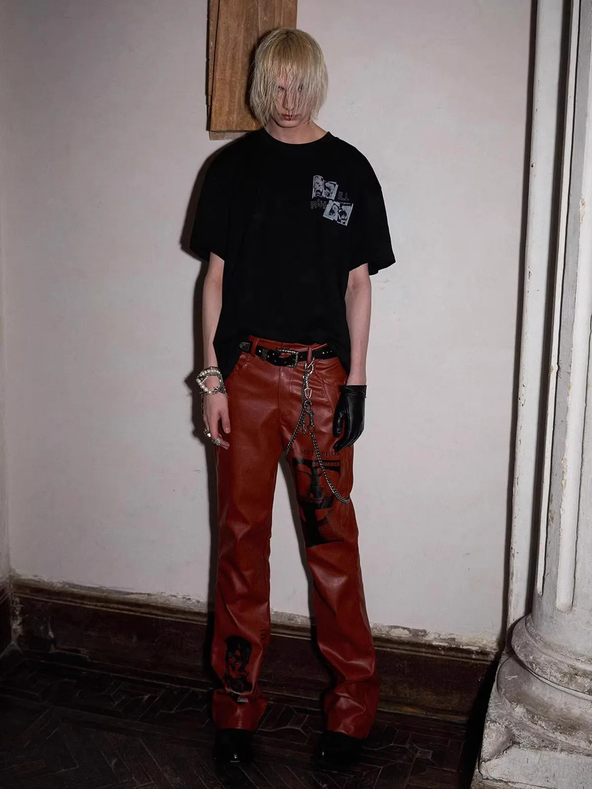 Gothic Flared Print PU Leather Pants sold by Thesupermade product image thumbnail 5